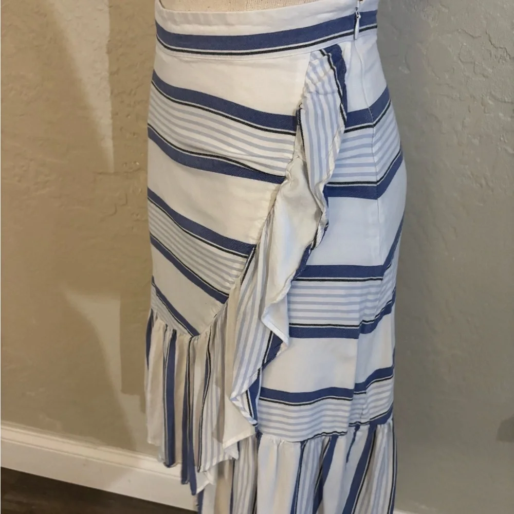 Ann Taylor Loft Striped Blue and White Ruffle Wrap Skirt Sz 0